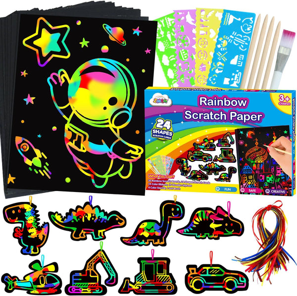 ZMLM Scratch Paper Art Set for Kids, Rainbow Magic Scratch Off Craft Supplies for Birthday Party Gifts