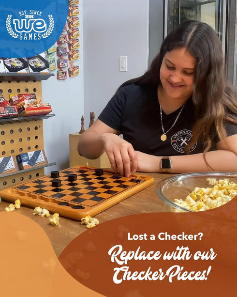 WE Games Wooden Checkers Pieces, 24 Red & Black Checker Pieces Only with Drawstring Storage Bag, 1.062-inch Diameter