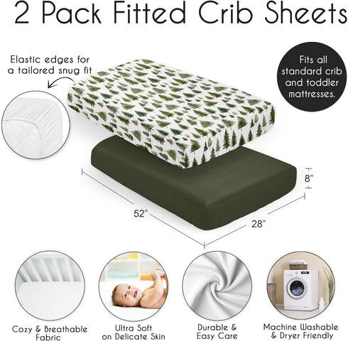 2-Piece Set Sweet Jojo Designs Baby Crib Sheets (Green Woodland Tree) for Boys or Girls, Infant Nursery, Toddler Room