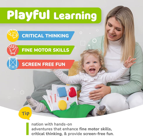 deMoca Busy Book for Toddlers 1-3, Quiet Book Montessori Toy with 9 Activities, Learning Felt Toy for Boys & Girls