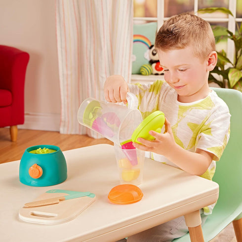 B. toys Mini Chef Fruity Smoothie Playset, Pretend Play Kitchen Accessories, Toy Blender, Role-Play Toys for Kids 3+