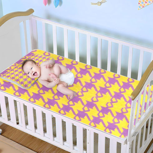 SyXIOP 28" 52" Houndstooth Purple Yellow Cooling Baby Crib Mattress Topper x Ultra Soft Bed pad for Kids, Adult