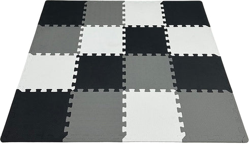Fuzayylu 16 Pieces Foam Play Mat with Border, Interlocking Playmat Tiles, Foam Floor Mat Tiles, Puzzle Play Mats