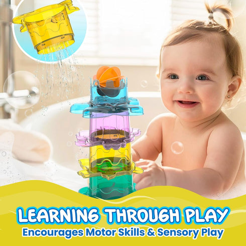 utoyz Set 18 Summer 1+ Splash & Sand Adventure Beach Toys for Toddlers with Pcs Stacking Cups, Watering Can, Bucket