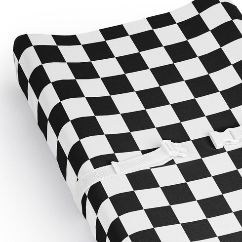 Sweet Jojo Designs Baby Changing Pad Cover Sheet (Black and White Gingham Checkered Plaid) for Boys or Girls