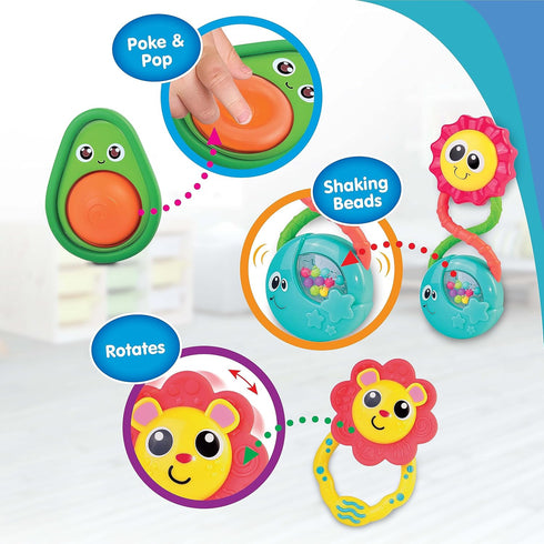 Baby Rattles Toy Set - Infant Sensory Shack and Grab Teether Rattle, Newborn Development Gifts for 6-12 Months