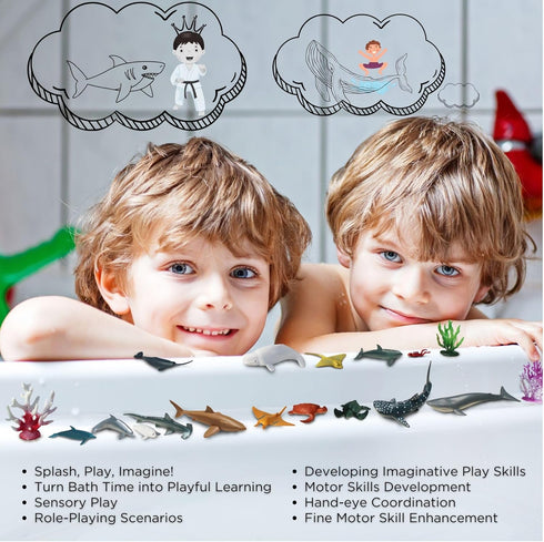 15pcs Mini Sea Animals Toys for Kids Toddlers Ocean Animal Toy Figurine Realistic Sealife with Shark Whale & Dolphin