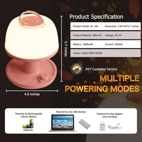 Dimmable LICKLIP Toddler Night Light Lamp, LED Bedside Lamp with Star Projector, Kids Lights Timer Design & Color