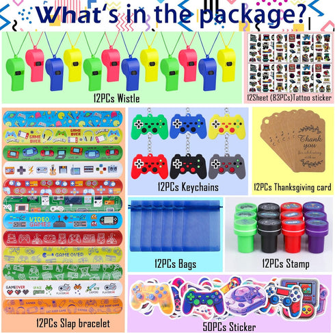 134 Pcs Video Game Party Favors, Includes Slap Bracelet, Keychain, Stamper, and Stickers for Kids Birthday Goodie Bags