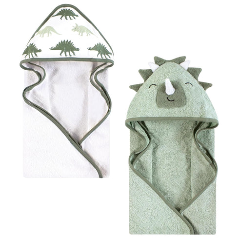 Hudson Baby Infant Boy Cotton Animal Face Hooded Towel, Neutral Dino World,