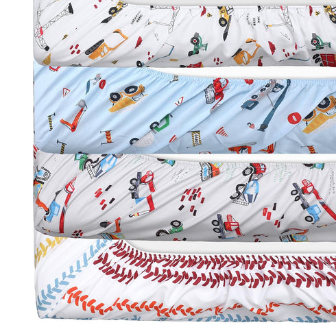 VitalCozy 4 Set 52 28 8 Inches Pcs Construction Truck Crib Sheet Baby Sheet Newborn Bedding Nursery Crib Sheets