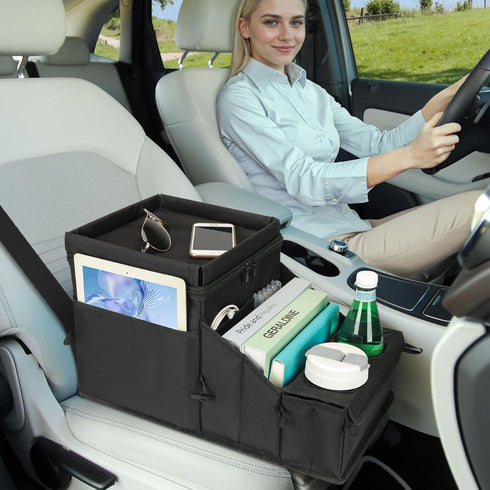 COOLBEBE Car Seat Organizer, Backseat Car Organizer with Cup Holders for Kids and Adults Travel, Cooler Compartment