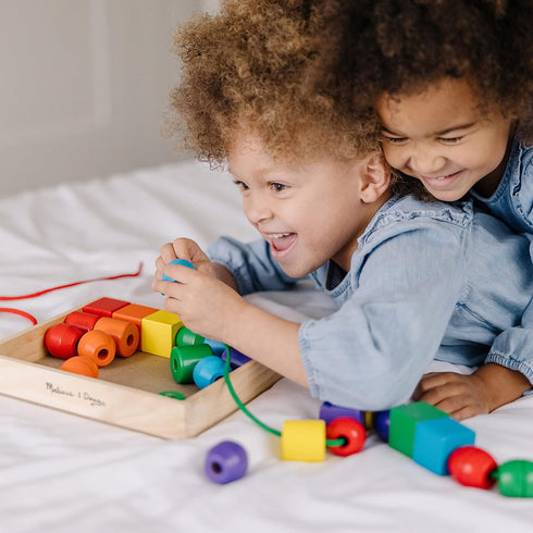 Melissa & Doug Primary Lacing Beads - Educational Toy with 8 Wooden Beads and 2 Laces for Kids