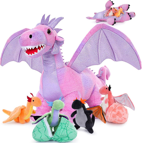 Muiteiur 7 Piece Dragon Stuffed Animals, 21.6 inch Soft Plush Pink Dragon