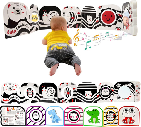 High Contrast Baby Toys with Mirror - Soothing Musical Toy for Newborns 0-12 Months, Brain Development Activities