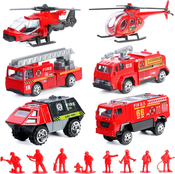 14 Pcs Fire Truck Toy Set, Mini Die-cast Fire Engine Car, Emergency Vehicle Playset for Kids