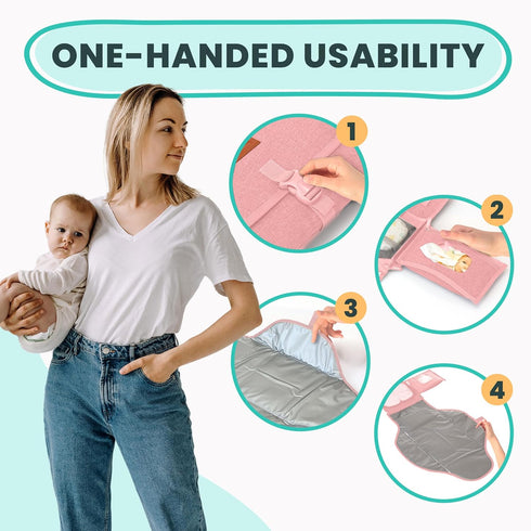 Portable Changing Pad for Baby - Travel Diaper Changing Mat, Large Waterproof, Foldable & Detachable with Wipes Pockets