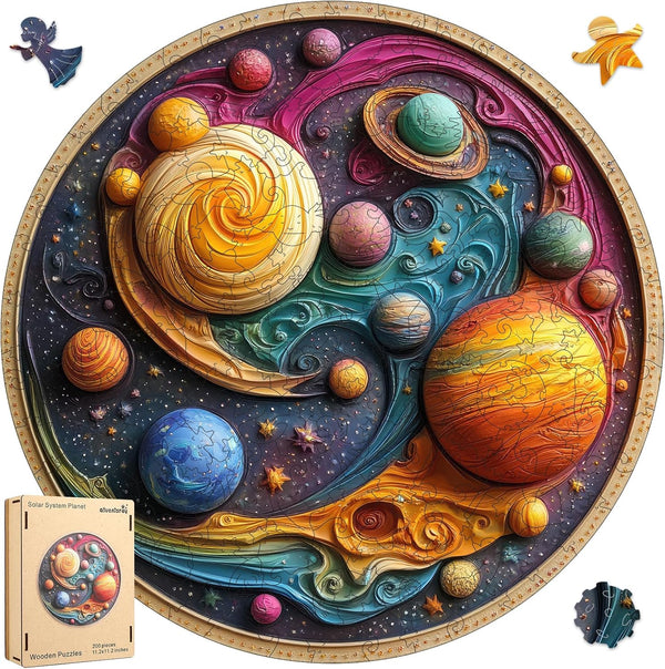 Qiuenisray Space Puzzles for Adults, 300 Pieces Solar System Planet Wooden Jigsaw