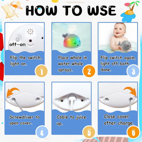 Light Up Toddla Whale Bath Toy Sprinkler for Kids Age 1-8, Mold Free Bathtub Water Pool Shower Toys for Babies