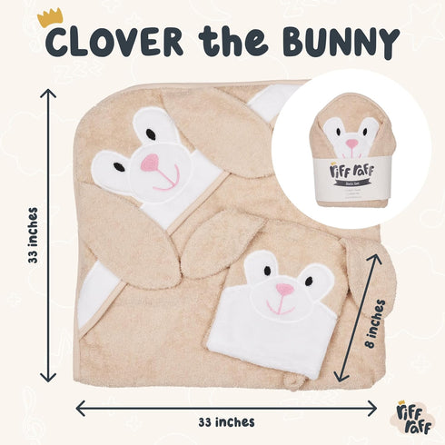 Set Riff Raff Friendly Bunny Hooded Towel - Premium Cotton Baby Towel with Mitt - Ultra Soft Machine Washable Cartoon