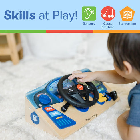 Melissa & Doug Vroom & Zoom Interactive Wooden Dashboard Steering Wheel Pretend Play Driving Toy