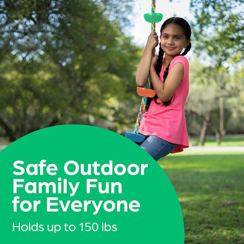 Jungle Gym Kingdom Kids Tree Swing - Red Single Disc Seat with Rainbow Climbing Rope Set, Carabiner, 4 Foot Strap