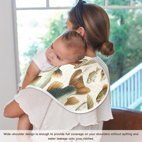 Mazeann 2 Pack Sea Bass Fish Vintage Burp Cloths Baby Boys Girls Absorbent Soft Cotton Burping Cloths Rags