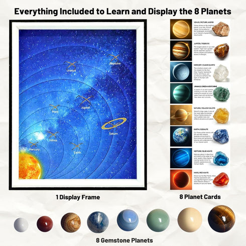 HCOREY 8-12, 8 10.9" 9" Solar System Model Kit for Kids Real Gemstone Planets Marbles, STEM Educational Space Toys