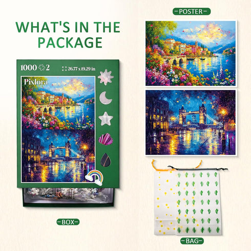 1000 2 Pack Puzzles for Adults Pieces, Unique Jigsaw Puzzle for Adults, Garden Town and Darkness Theme, Idea Family