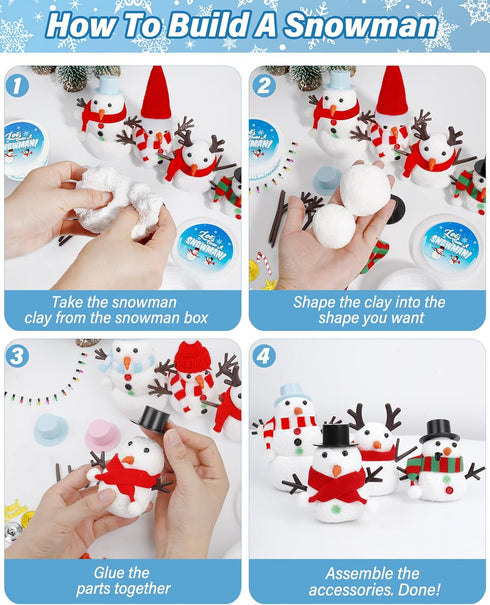 16 Pack Snowman Kit, Build a Snowman Craft Kit for Kids, Christmas Craft Creative Air Dry Clay Modeling Dough Crafts