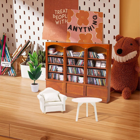 240pcs DIYDEC Mini Bookshelf with Mini Books Sofa Desk Plant Miniature Anxiety Bookshelf Ornament Tiny Small Library
