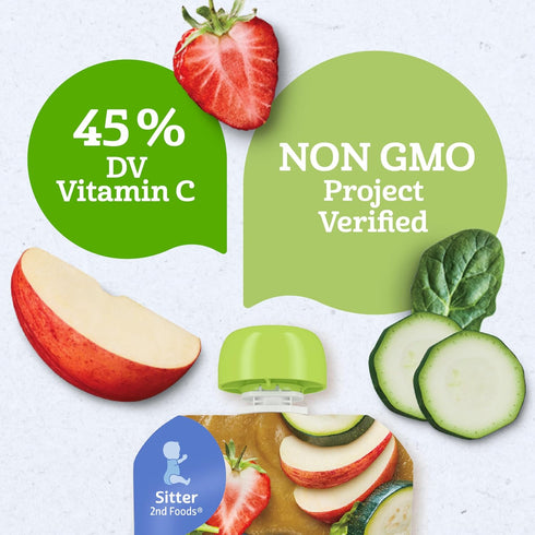 2 2 12-Pack Gerber Stage Baby Food, Organic Apple Zucchini Spinach Strawberry Puree Pouch, Servings of Fruit & Veggie