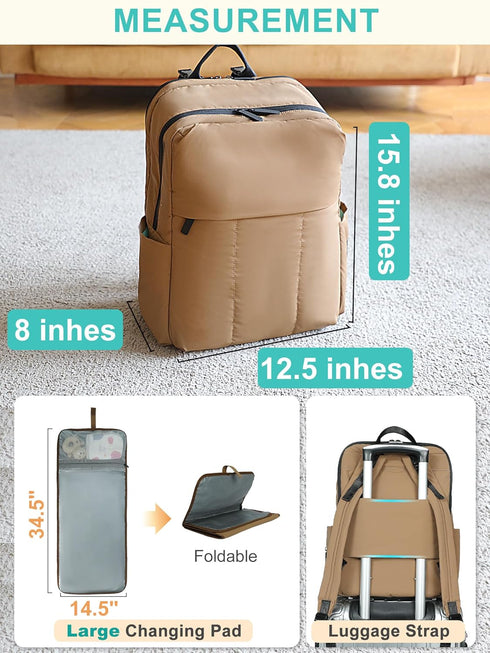 Backpack 15 MOMINSIDE Diaper Bag - Large Puffer Diaper Bag - Neoprene Diaper Bag Quilted Baby Bag, Large Changing Pad