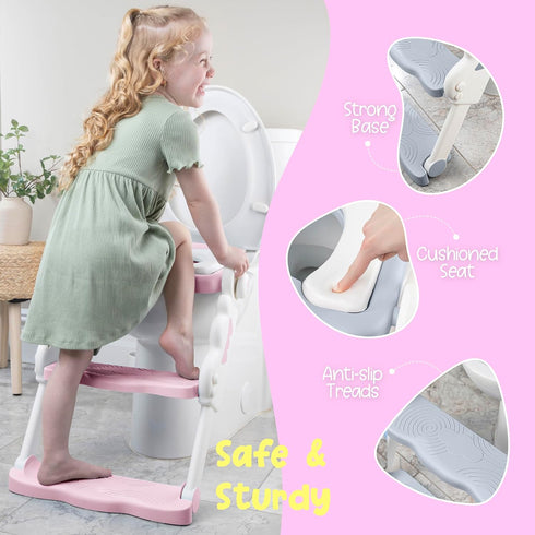 bebeleh Musical & Sound Toddler Potty Training Seat w/Step Stool Ladder - Collapsible & Adjustable Toilet, Pre