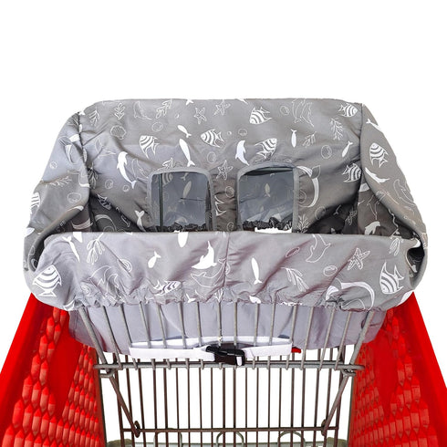 Portable Shopping Cart Cover | High Chair and Grocery Cart Covers for Babies, Kids, Infants & Toddlers ? includes Free Carry Bag ? (Gray Seaworld)