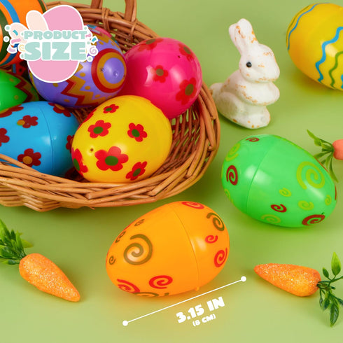 18 3.15'' JOYIN Toy PCs Plastic Printed Bright Easter Eggs, Over Tall Fillable Empty Eggs Bulks for Easter Hunt, Basket