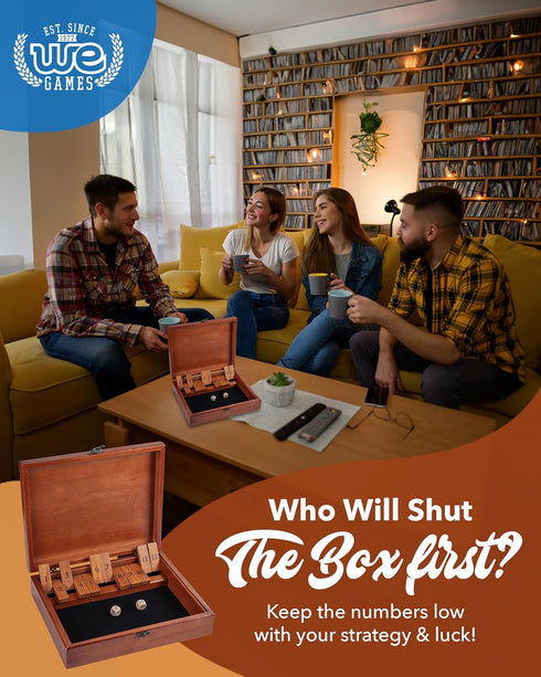 WE Games Wooden Shut-the-Box Board Game with Dice - Red Edition