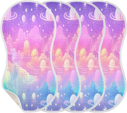 Bulletgxll Set 4, Rainbow Galaxy Space Unisex Baby Burp Cloths of Soft Absorbent Organic Cotton Muslin Burping Cloths