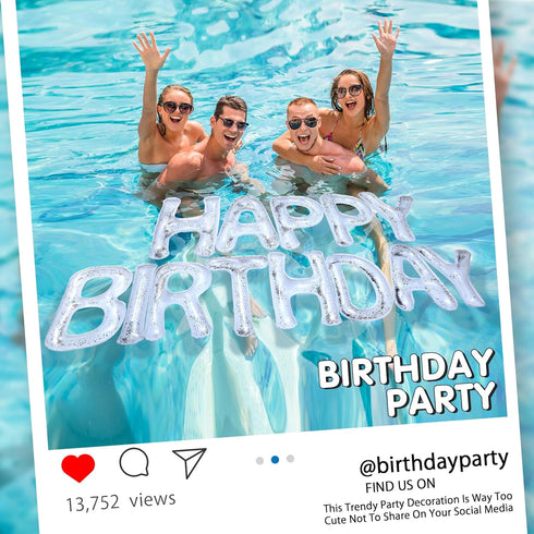 20'' Summer Shappy Happy Birthday Pool Large Floating Letter Balloons with Adhesive Dots Inflatable Pool Decorations