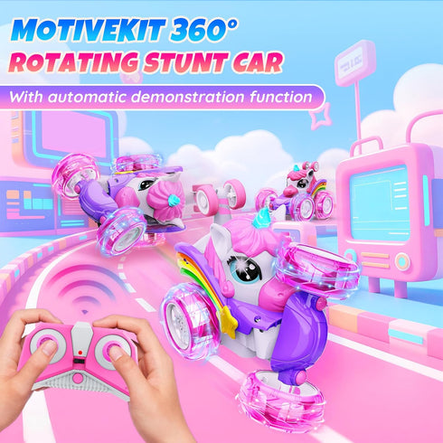 360 4WD 2.4GHz 3 4 5 6 7 8 9 Unicorn Remote Control Car Toys for Girl - Rotating Pink RC Stunt Cars Remote Cars