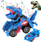 Transforming Dinosaur LED Car Toy, 2 in 1 Automatic Dino Transformer, Kids Ages 3-12, Blue, with Lamps