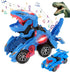 Transforming Dinosaur LED Car Toy, 2 in 1 Automatic Dino Transformer, Kids Ages 3-12, Blue, with Lamps