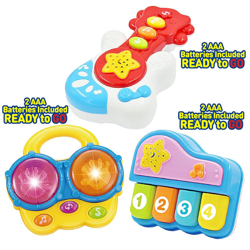 WEofferwhatYOUwant Baby Musical Instrument Set - Guitar, Bongo Drums & Piano - Bedtime Light-up Projector, All