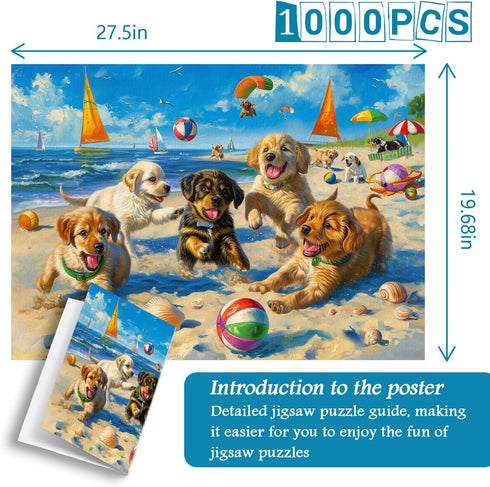 Funny Dog Puzzles for Adults 1000 Pieces - PICKFORU Beach Puzzle Collection, Cute Dog and Puppy Puzzle