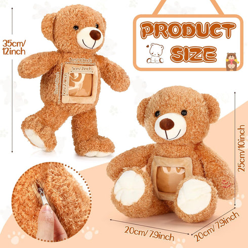 Liliful Plush Bear with Voice Recorder Remembrance Stuffed Animal with Photo Frame Recordable Bear Toy for Voice Recording Kids Baby Birthday Gifts(Light Brown)