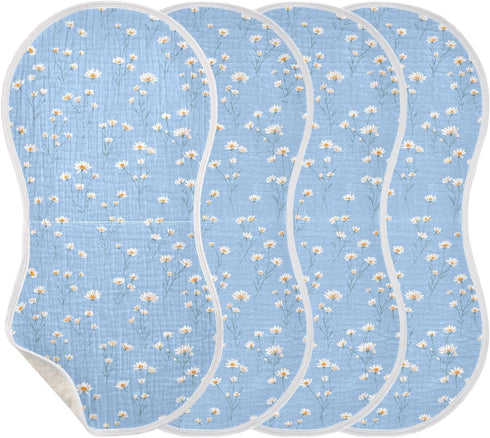 decor gift 4 Pack 22x11in Cotton Muslin Burp Cloth Breathable Daisy Flower Pastel Blue Baby spit up Cloth for Babies