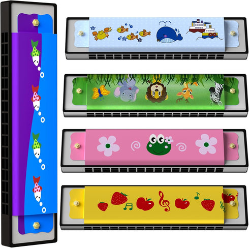 5 Pcs Harmonica for Kids, Birthday Party Favor Musical Instrument, Cartoon Double Row Harmonica