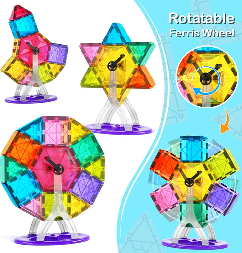 Jasonwell Magnetic Tiles Building Blocks Set for Boys Girls - Educational Magnet Construction Kit for Kids 3-10