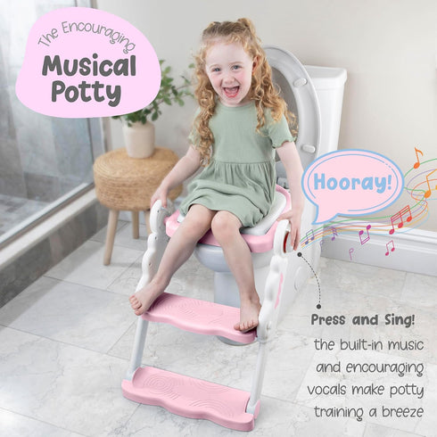 bebeleh Musical & Sound Toddler Potty Training Seat w/Step Stool Ladder - Collapsible & Adjustable Toilet, Pre