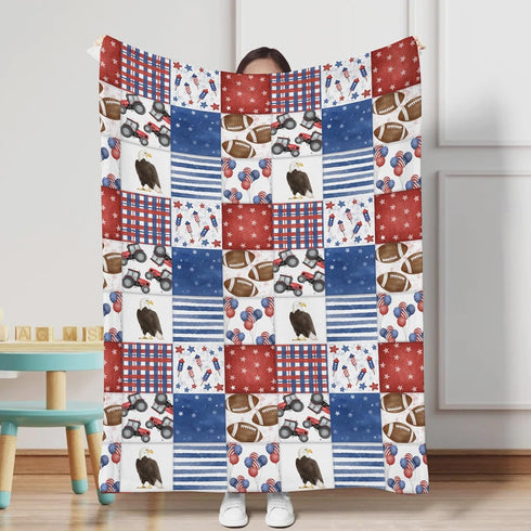 American Flag Eagle Football Plaid Baby Blanket for Girl Boy Independence Day Stars Stripes Flannel Receiving Blanket Soft Swaddle Blanket Infants Toddler Bedding Blanket for Crib Cot Stroller 30x40 by KASTLEE